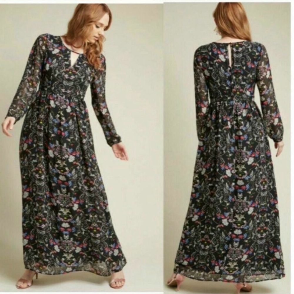 Modcloth Floral Maxi Dress - Black and Multicolor